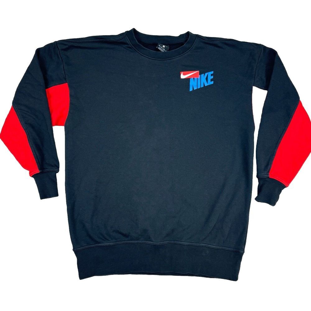 Nike Dri Fit Women's XS Black & Red Fleece Crewneck Sweatshirt Color Block